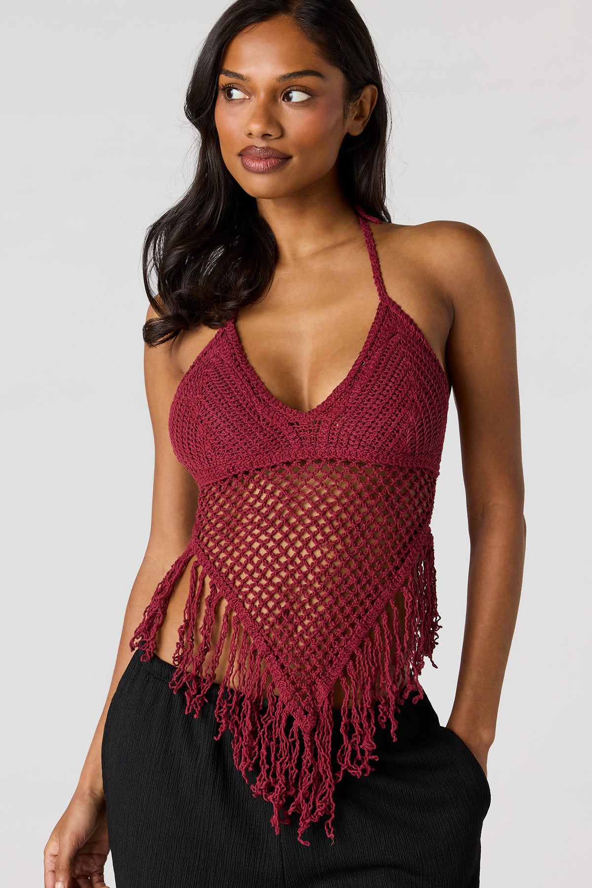 Crochet Halter Top - Burgundy