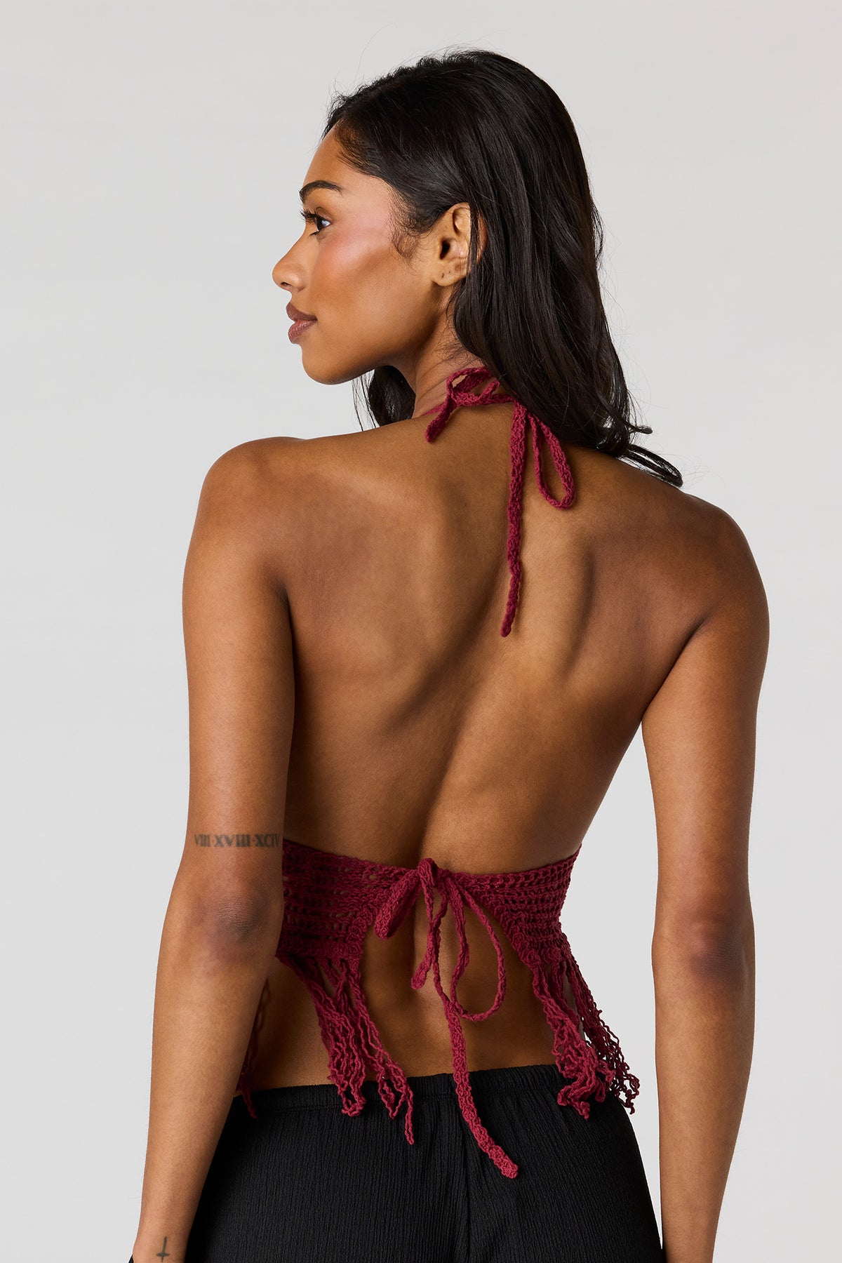 Alt View 2. Crochet Halter Top - Burgundy