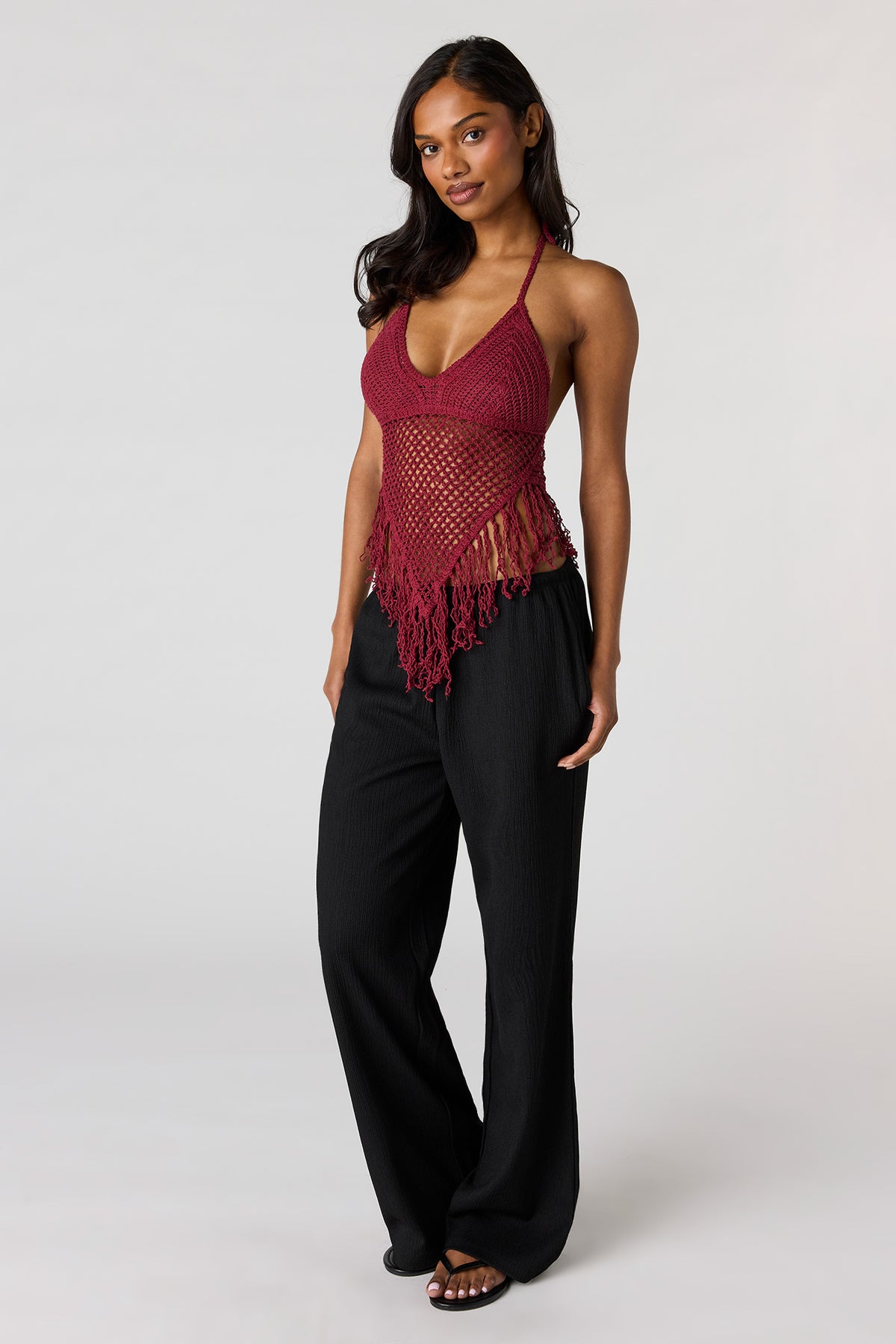 Alt View 3. Crochet Halter Top - Burgundy