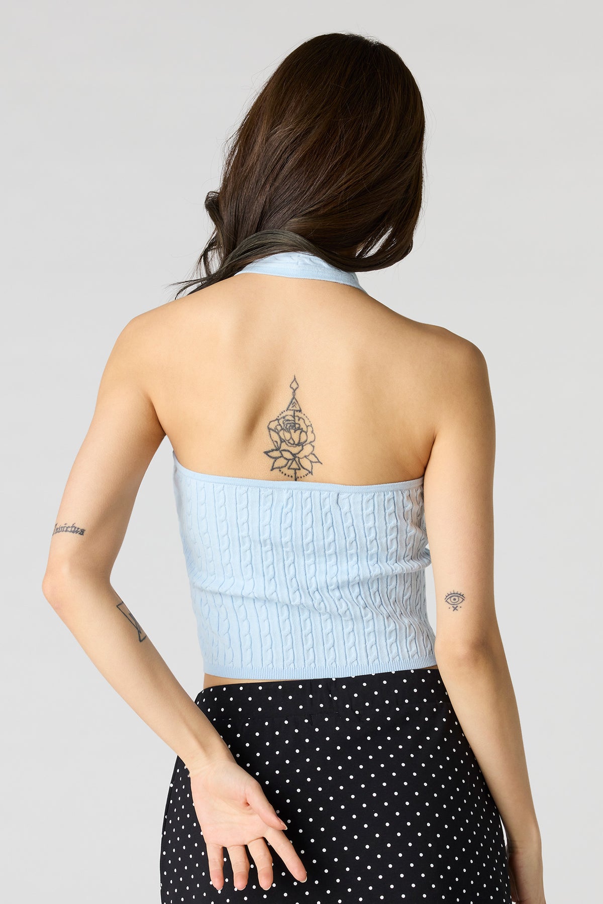 Alt View 2. Cable Knit Halter Top - Baby Blue