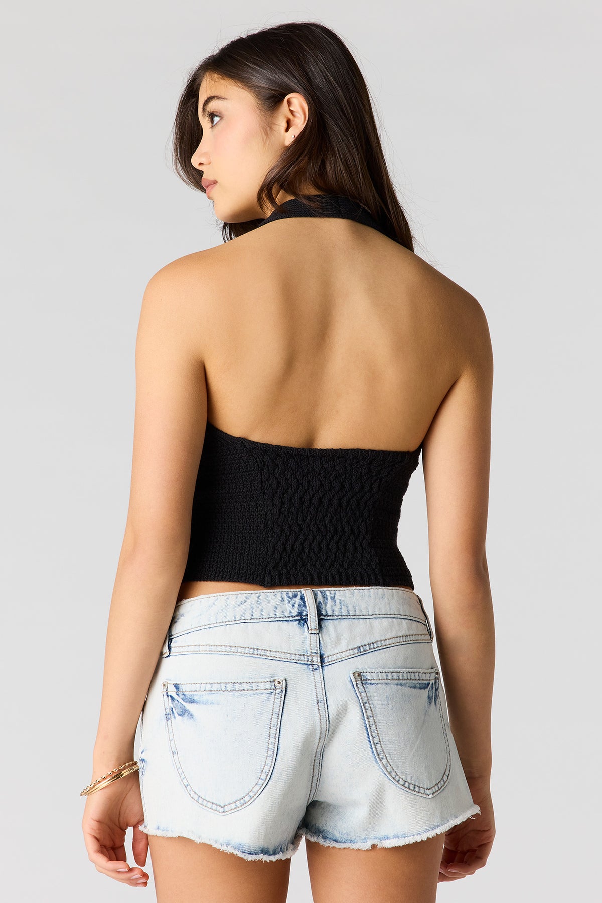 Alt View 2. Crochet Halter Top - Black