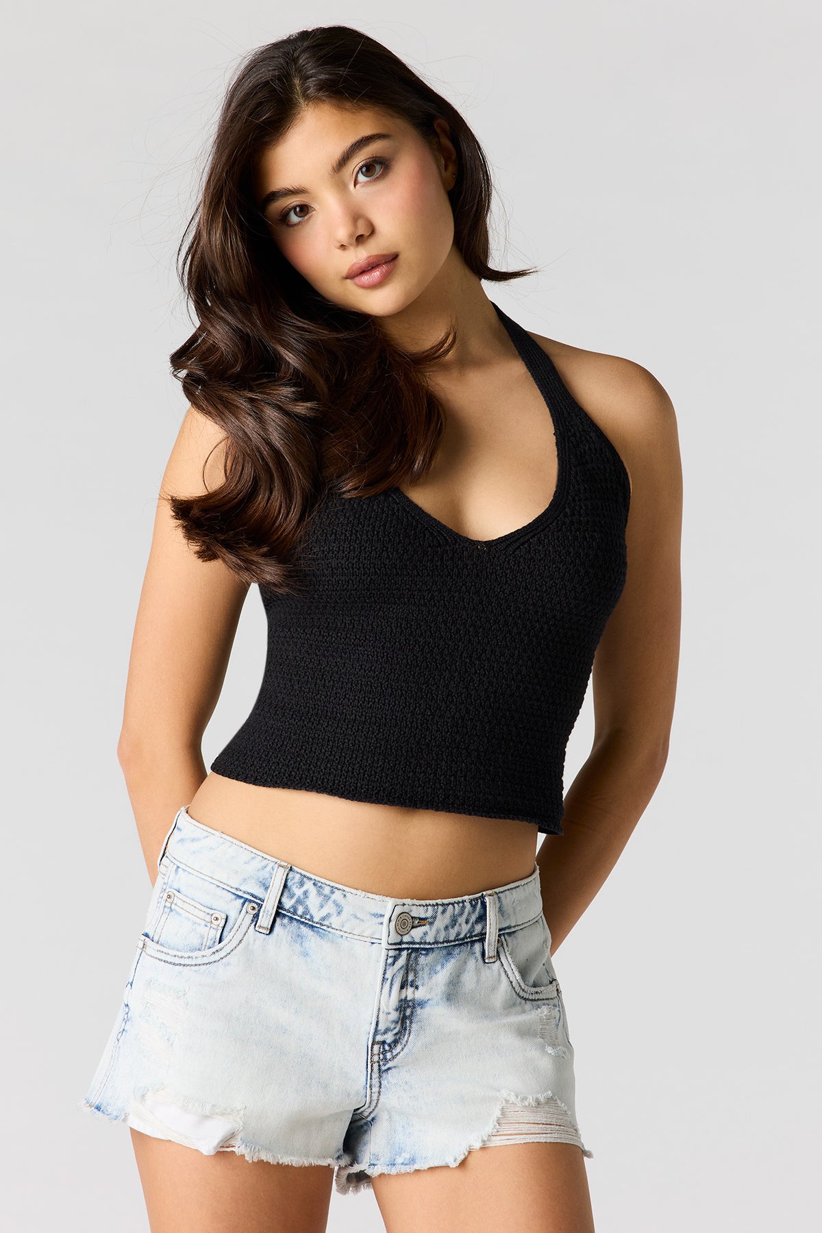 Crochet Halter Top - Black