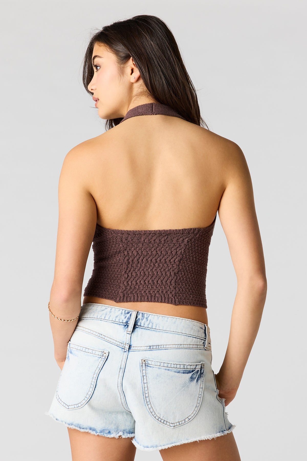 Alt View 2. Crochet Halter Top - Brown
