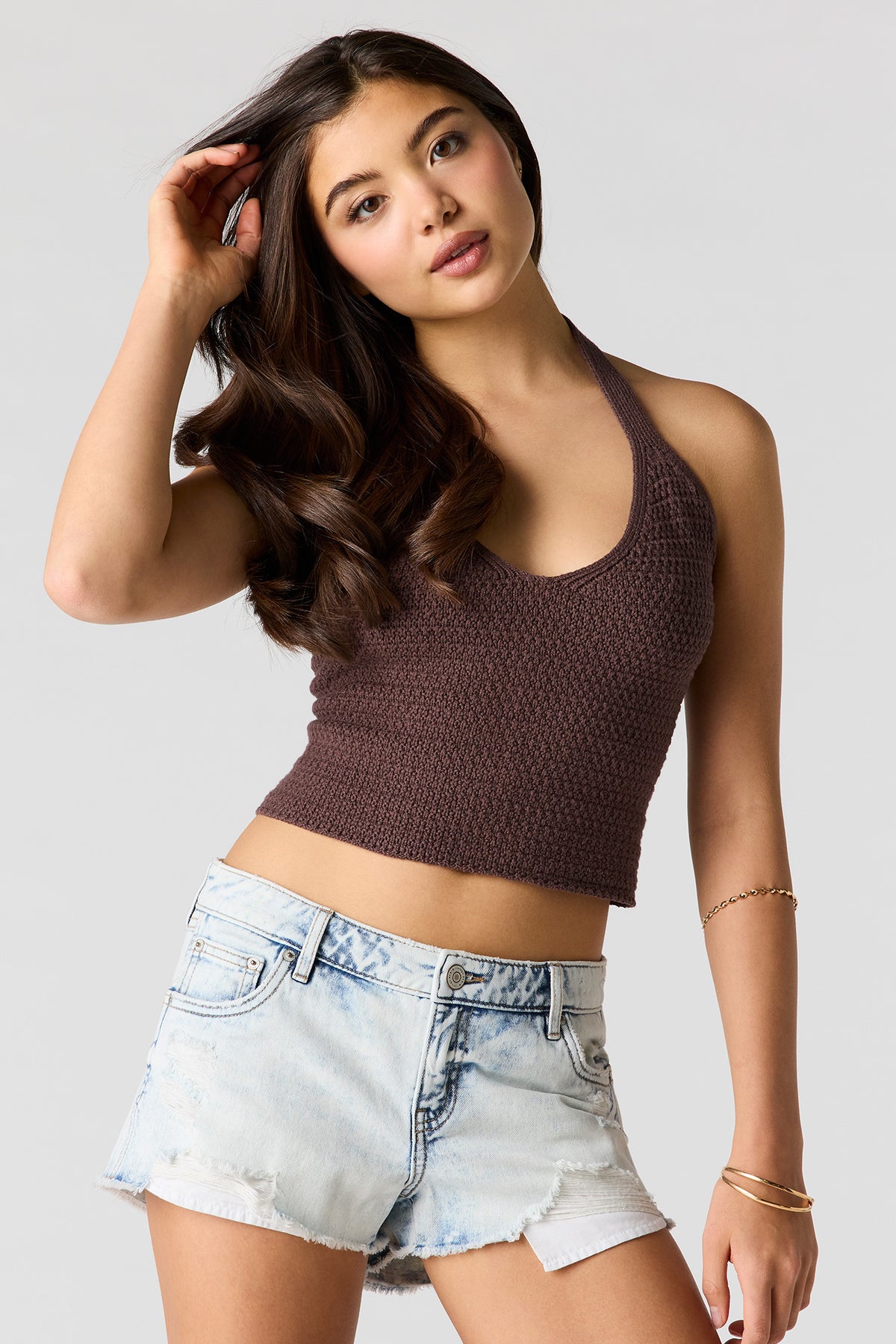 Crochet Halter Top - Brown