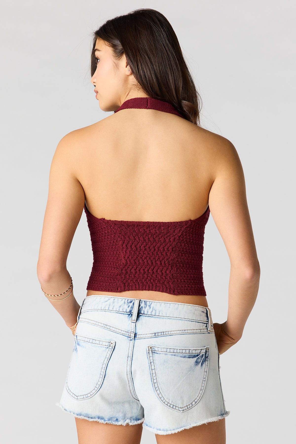 Alt View 2. Crochet Halter Top - Burgundy