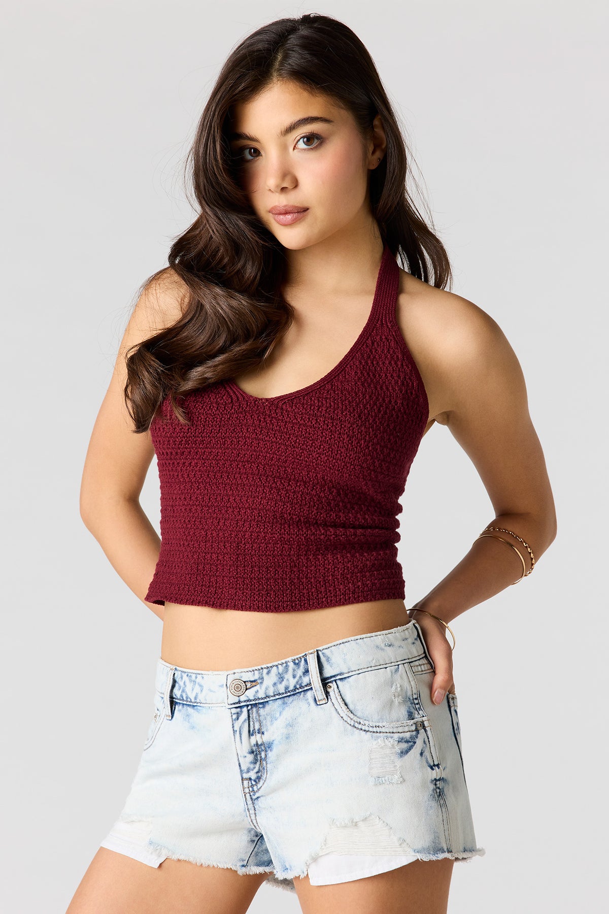 Crochet Halter Top - Burgundy