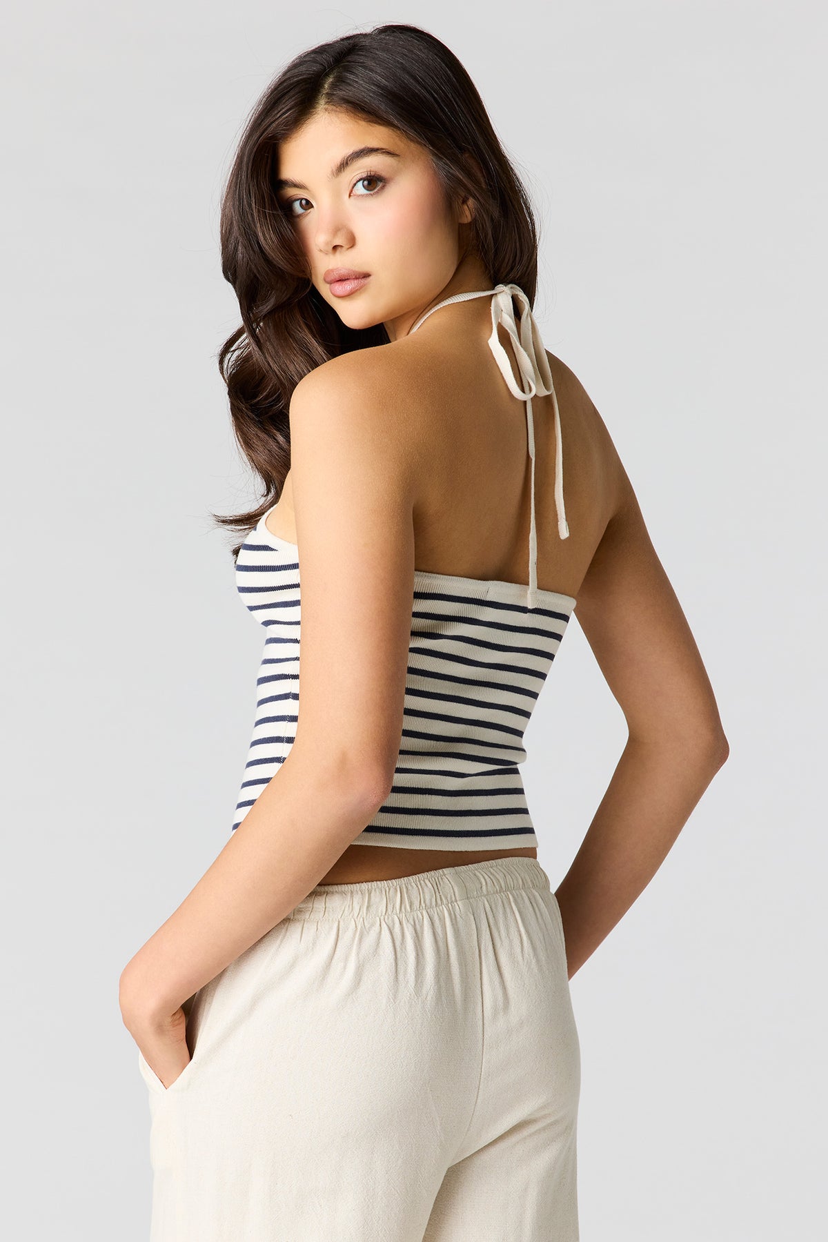 Alt View 2. Striped Halter Top - Ivory