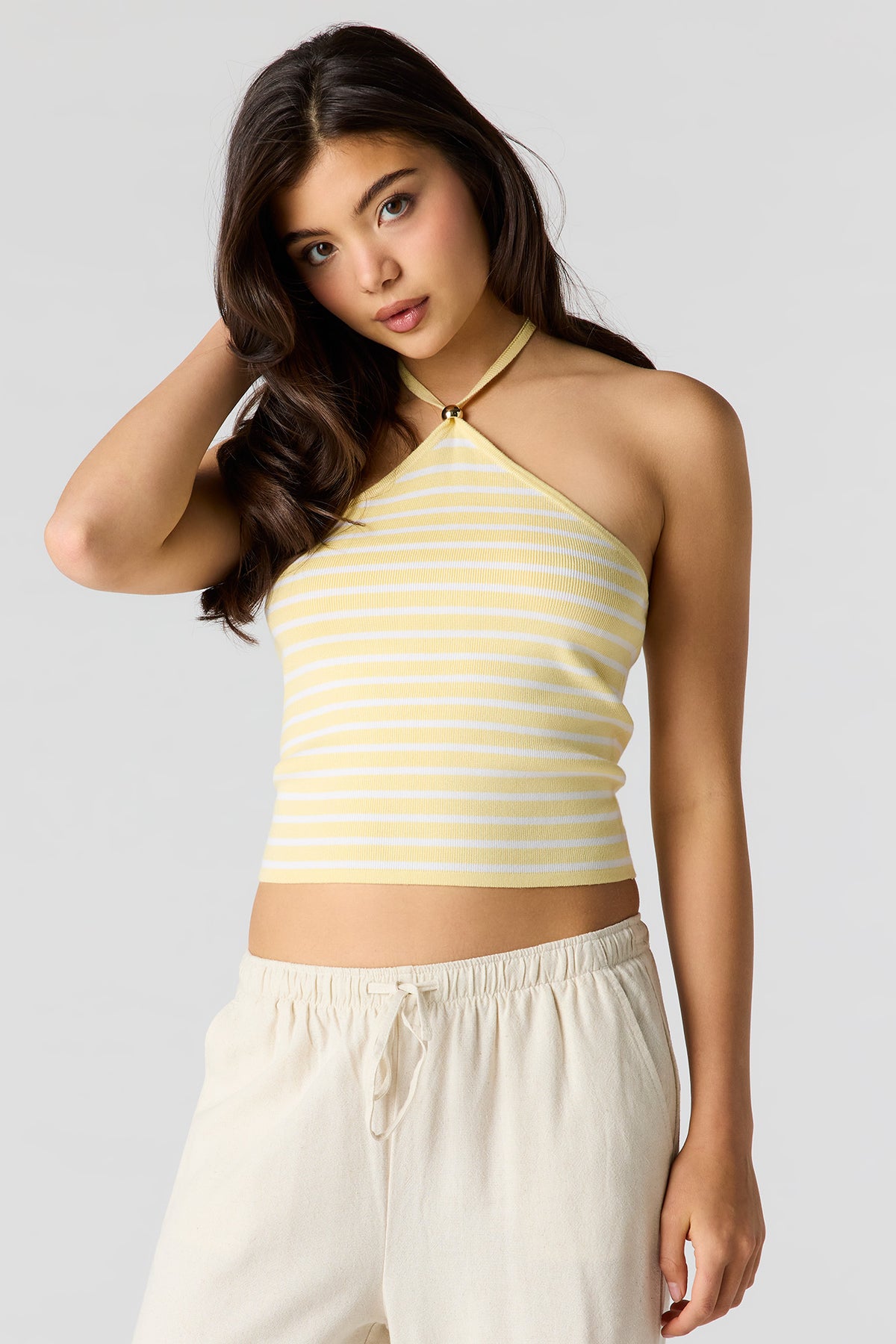 Striped Halter Top - Yellow