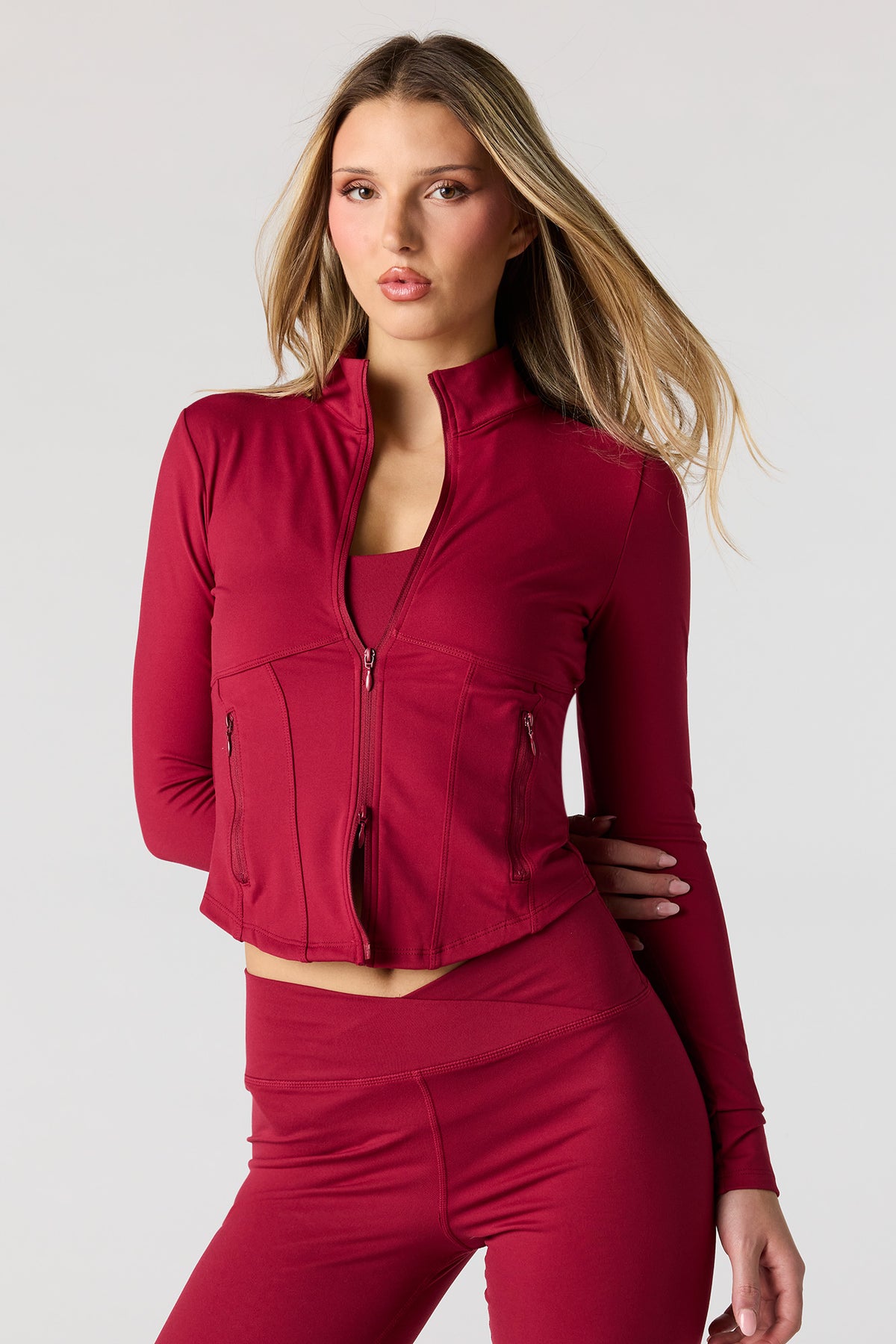 Alt View 4. U/A 2-Way Zip Corset Jacket - Red