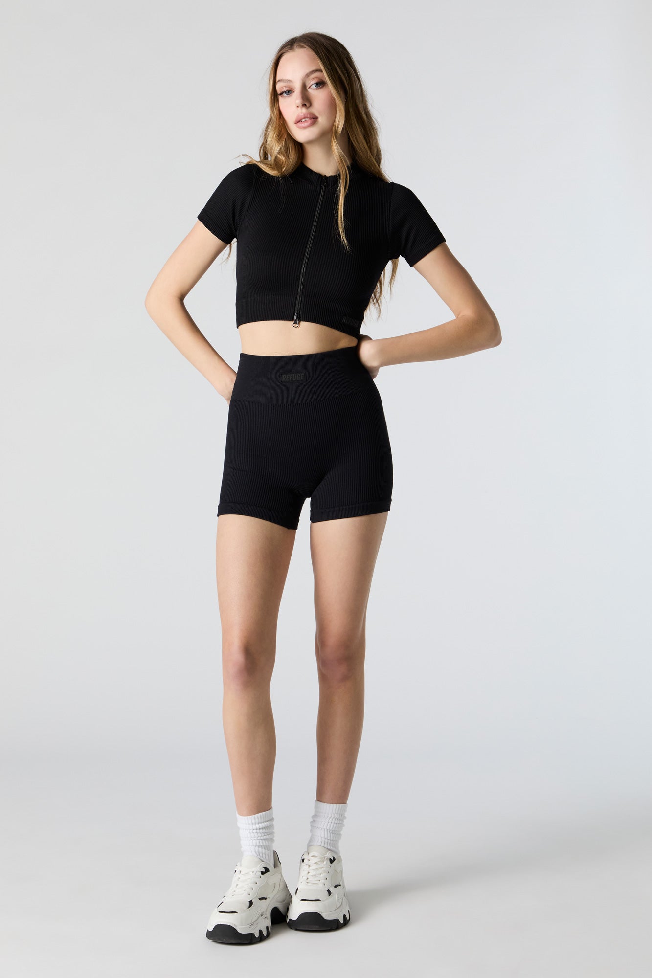Active Seamless Ribbed Zip-Up Short Sleeve Top