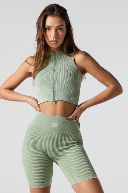 Green Sommer Ray Washed Seamless Ribbed Zip-Up Tank – Urban Planet