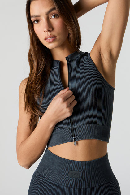 Sommer Ray Washed Seamless Ribbed Zip-Up Tank