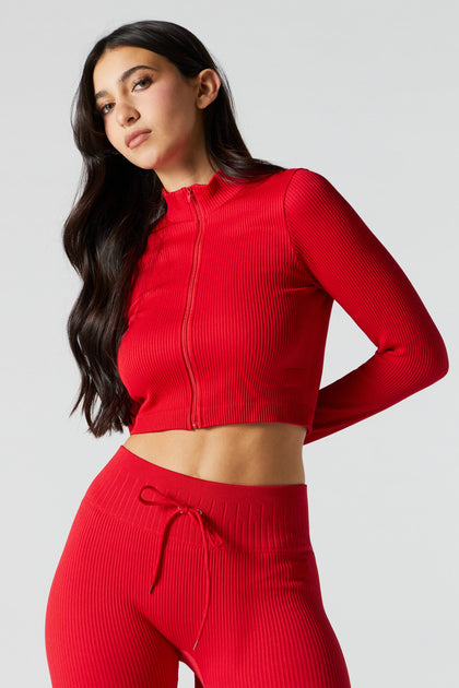 Red Sommer Ray Active Seamless Zip-Up Top