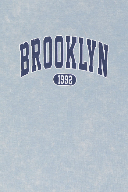T-shirt court délavé à imprimé Brooklyn