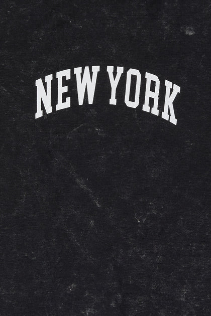 T-shirt court délavé à imprimé New York