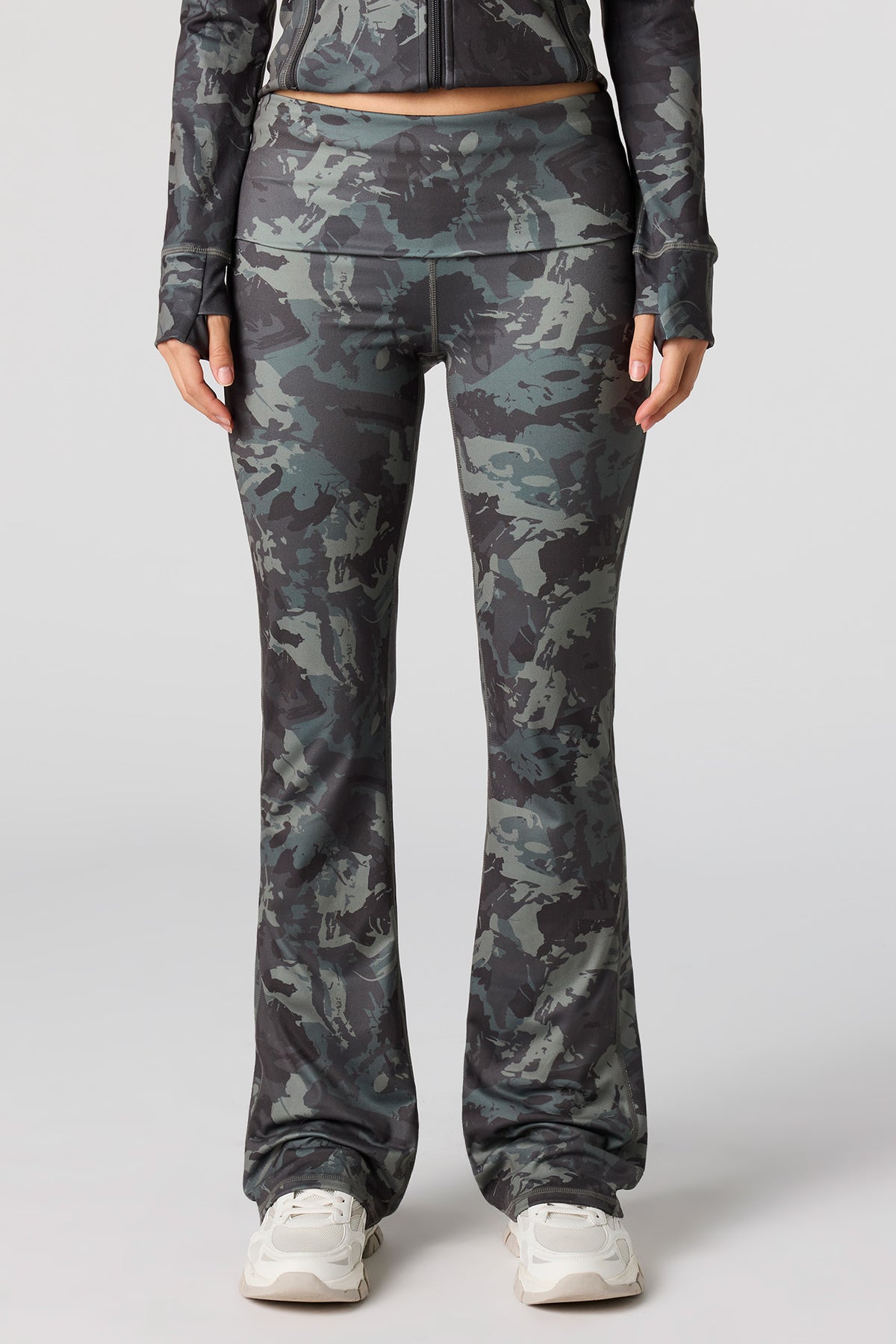 Alt View 2. Camo Active Foldover Waist Flare Legging - Camouflage
