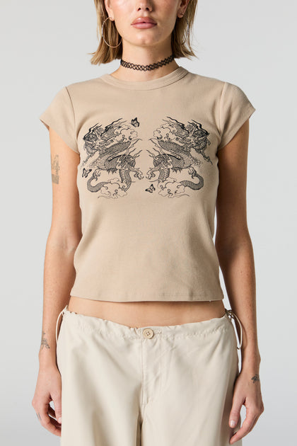 Twin Dragon Graphic Fitted T-Shirt