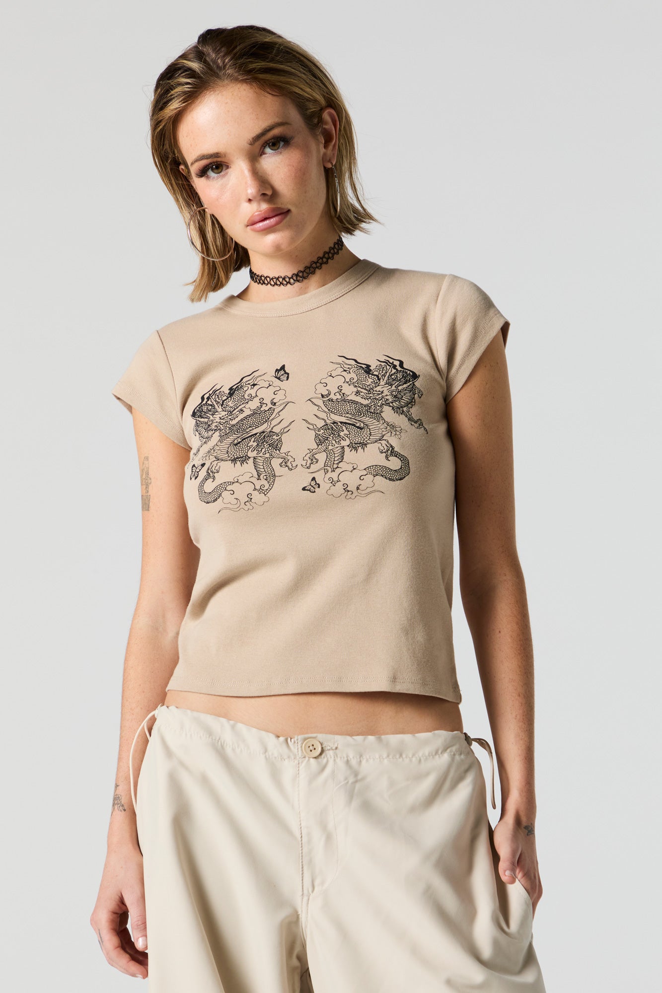 Twin Dragon Graphic Fitted T-Shirt