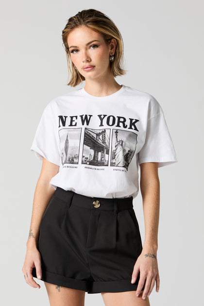 New York Tourist Spots Graphic Boyfriend T-Shirt