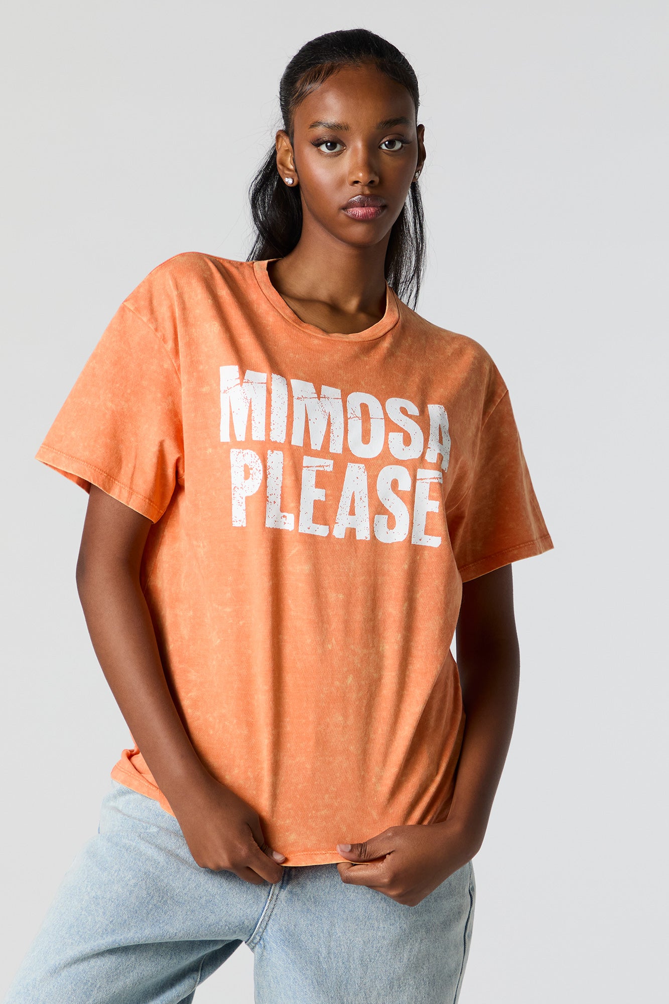 Mimosa Please Graphic Washed Boyfriend T-Shirt