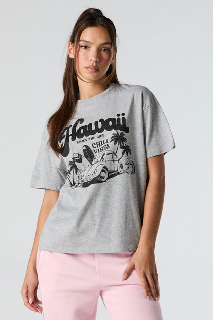 T-shirt de coupe garçonne à imprimé Hawaii