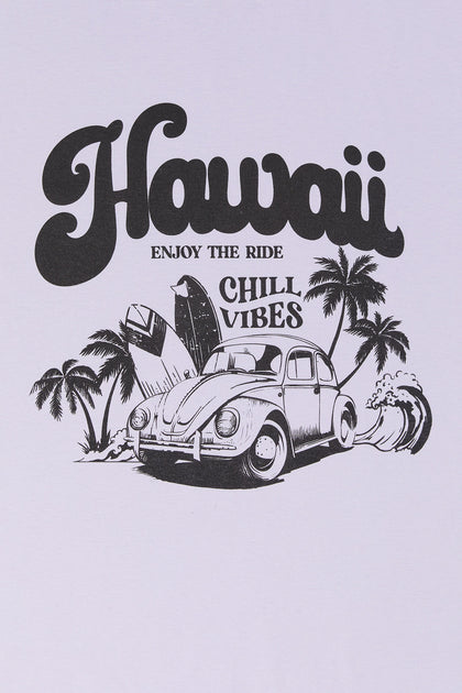 T-shirt de coupe garçonne délavé à imprimé Hawaii
