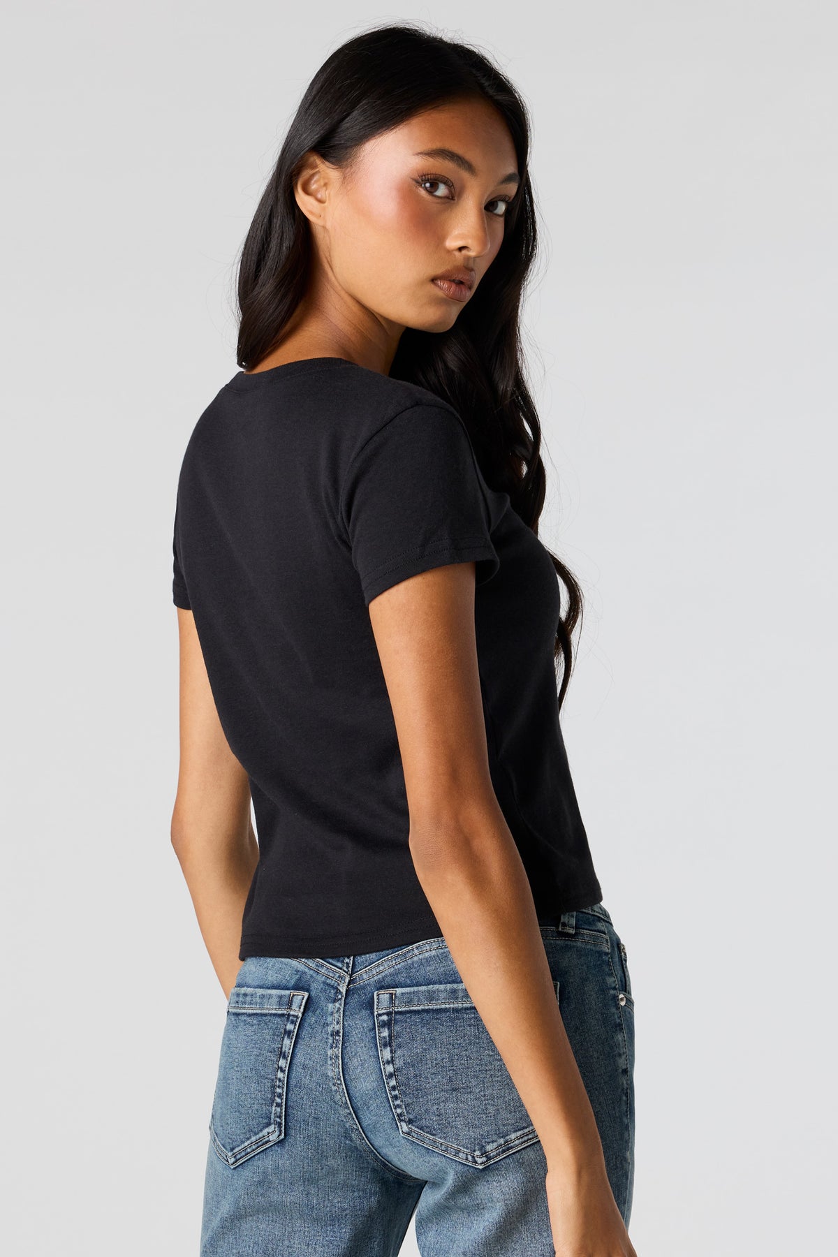 Alt View 2. Graphic Ribbed T-Shirt - Black