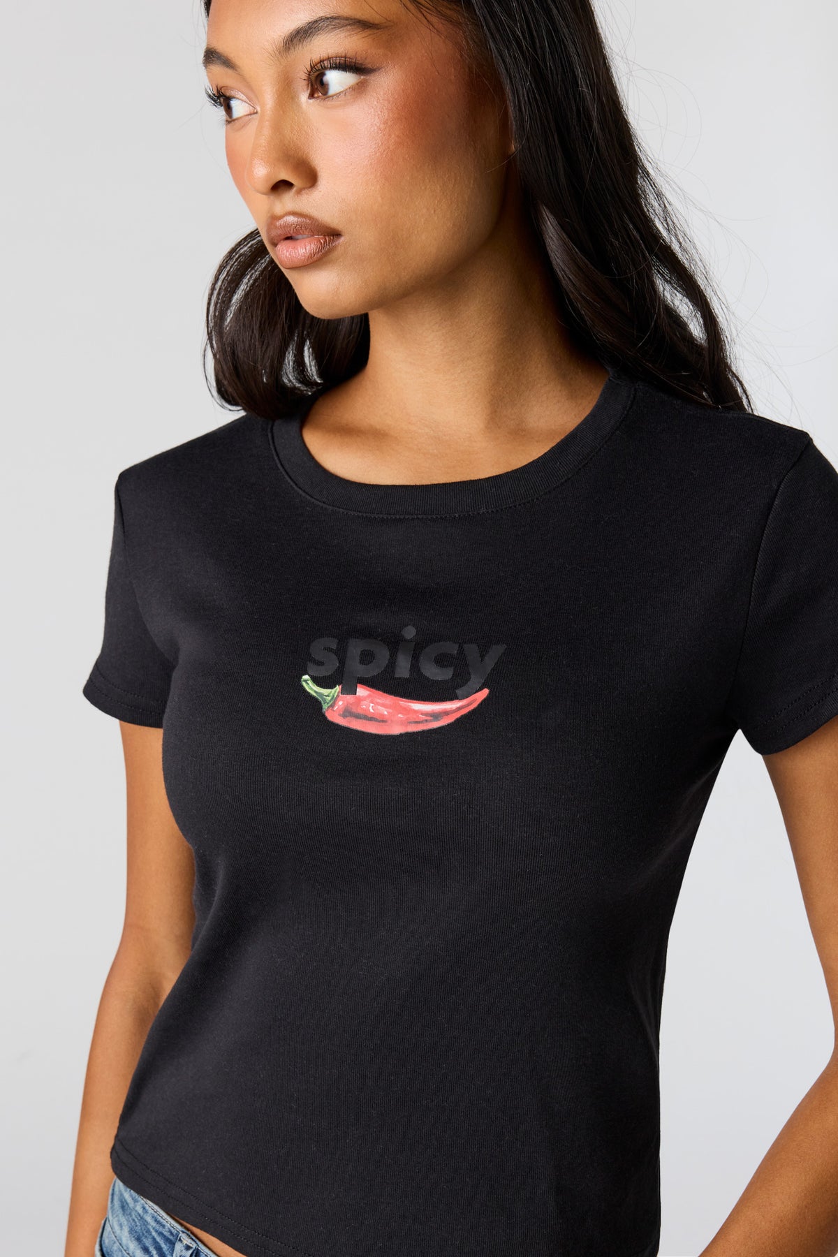 Alt View 4. Graphic Ribbed T-Shirt - Black