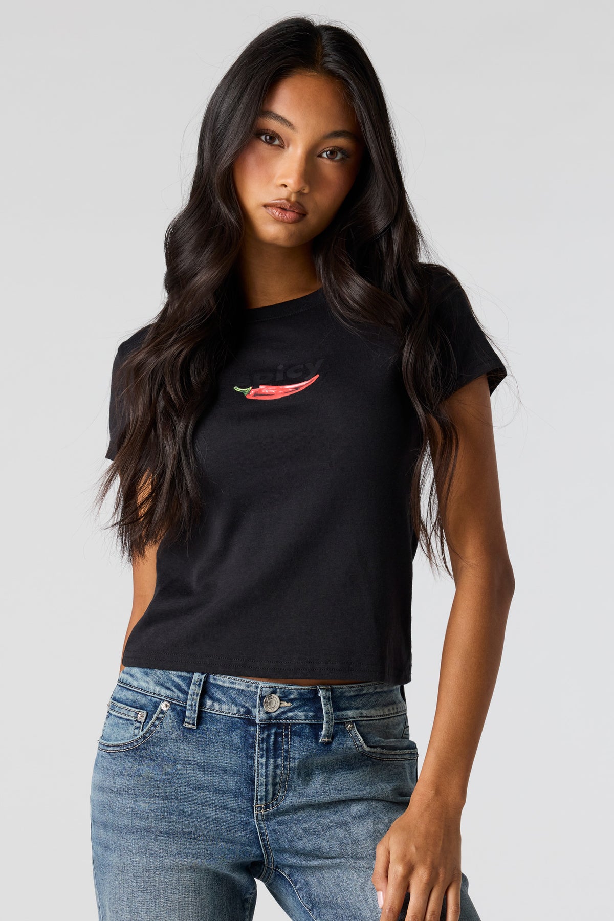 Graphic Ribbed T-Shirt - Black