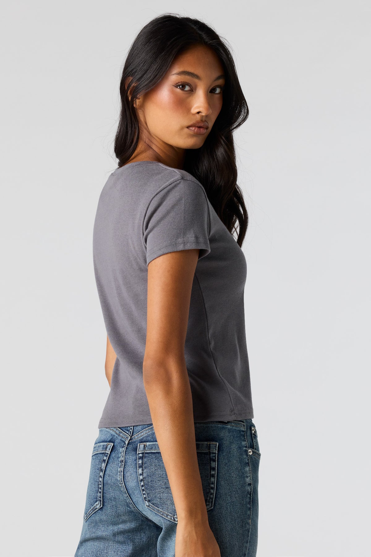 Alt View 2. Graphic Ribbed T-Shirt - Dark Grey