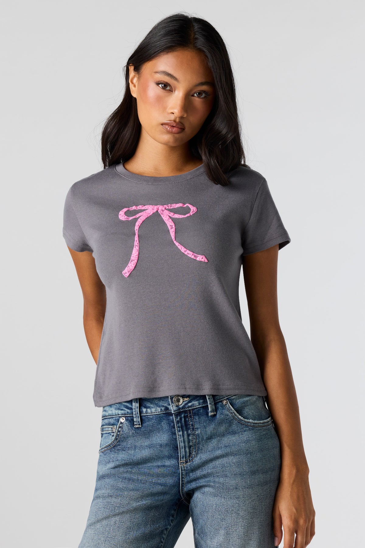 Graphic Ribbed T-Shirt - Dark Grey