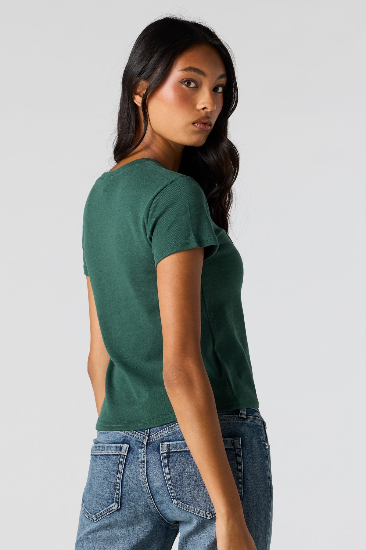 Alt View 2. Graphic Ribbed T-Shirt - Hunter Green