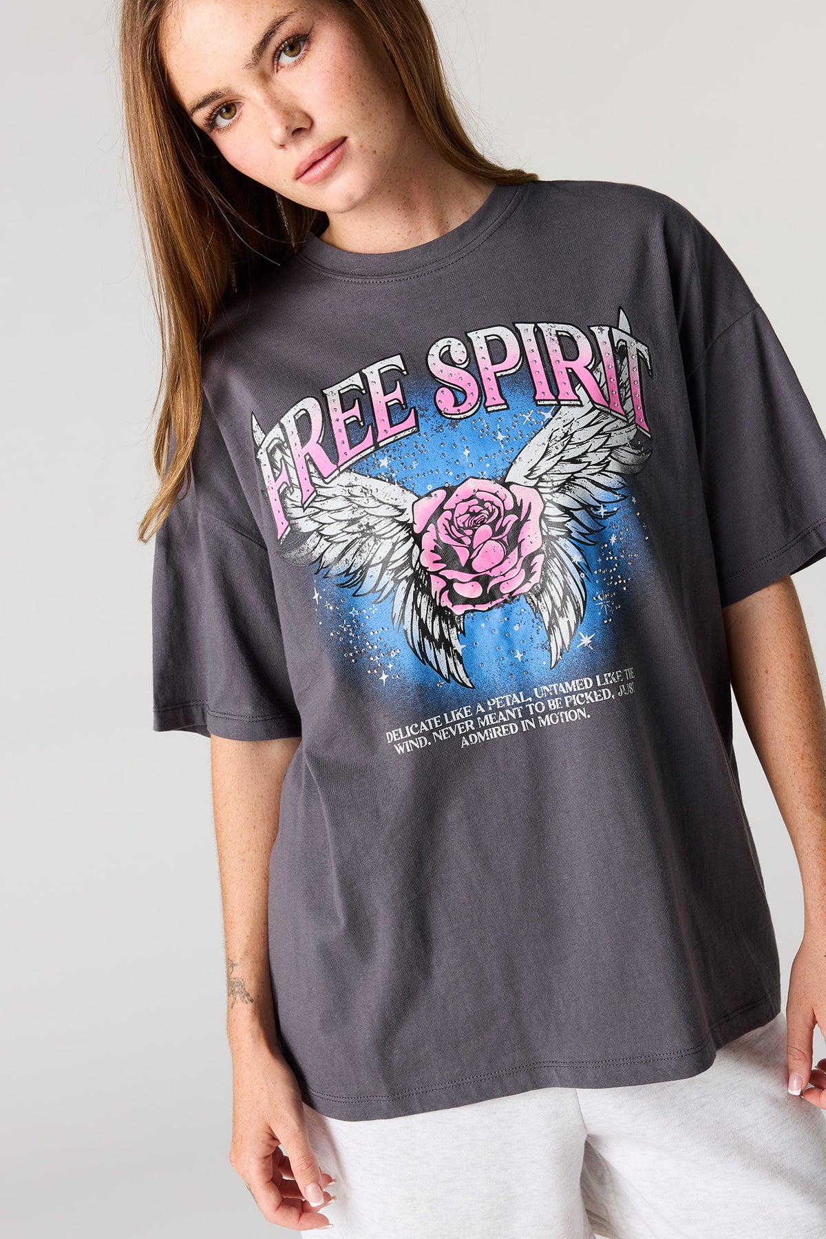 Graphic Oversized Boyfriend T-Shirt - Dark Grey
