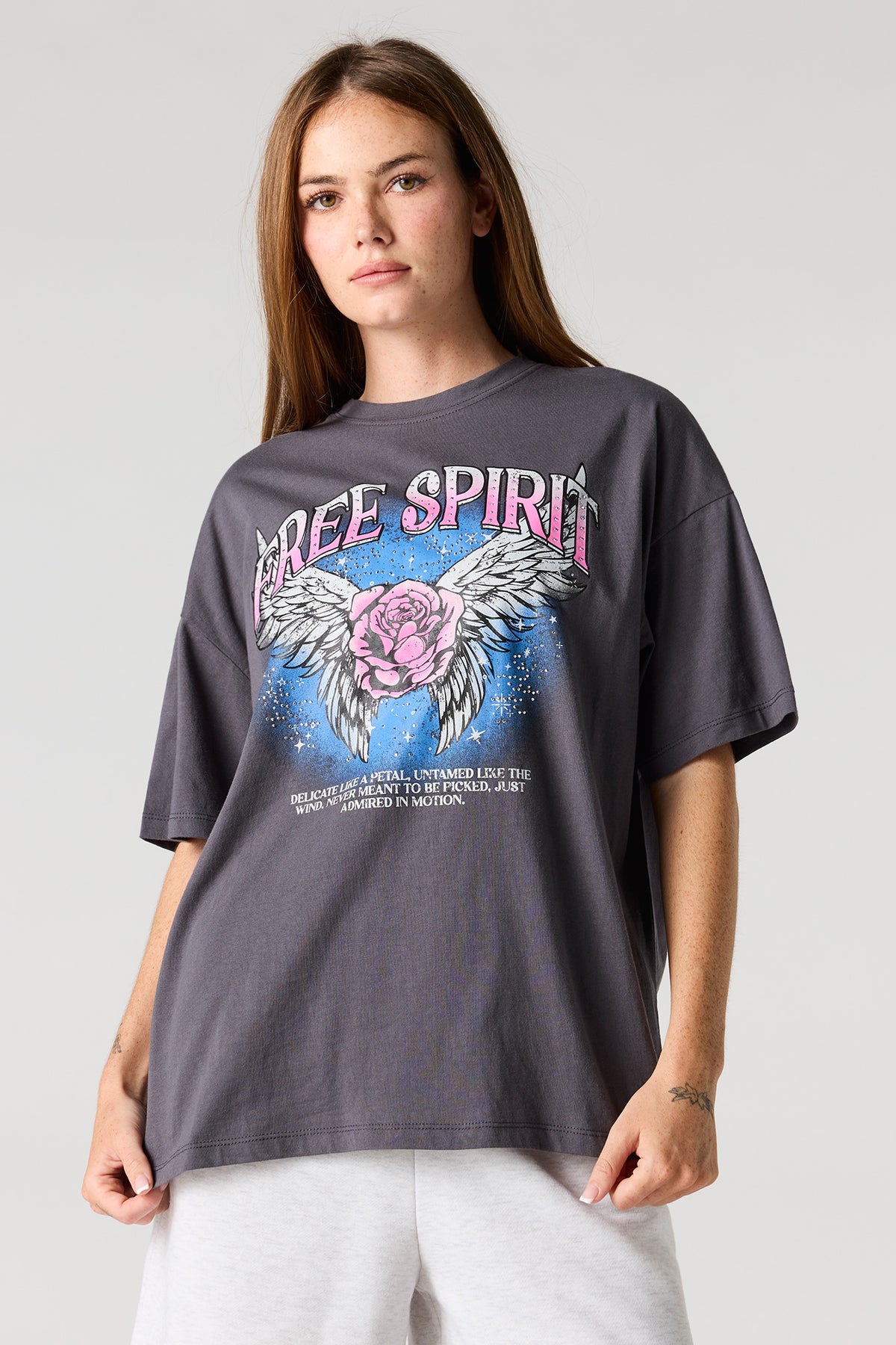 Alt View 3. Graphic Oversized Boyfriend T-Shirt - Dark Grey