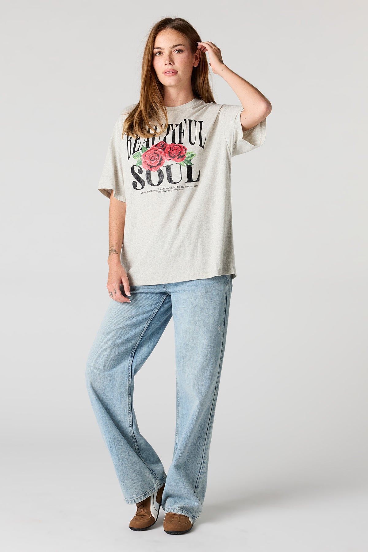 Alt View 3. Graphic Oversized Boyfriend T-Shirt - Heather Grey