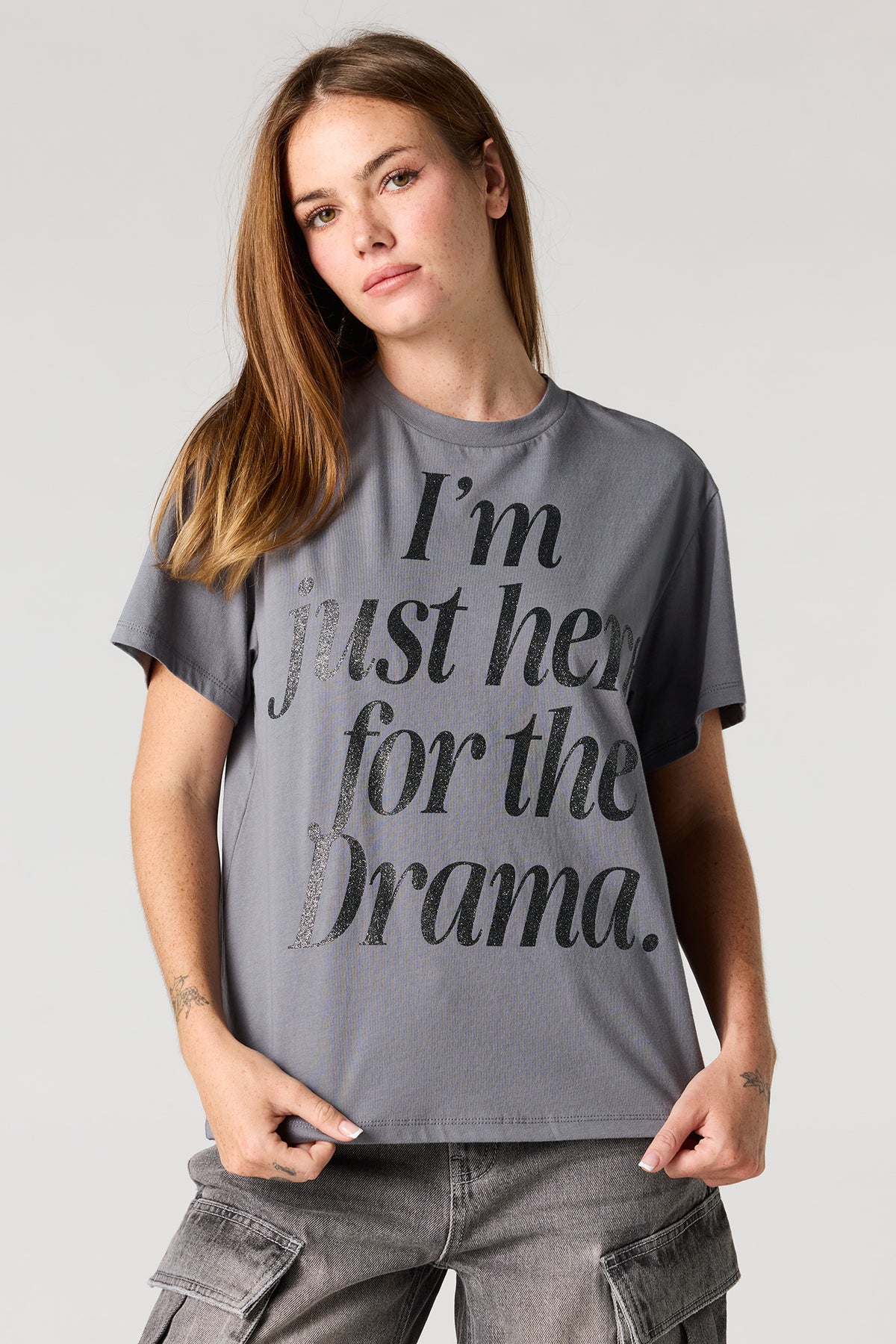Graphic Boxy Boyfriend T-Shirt - Heather Grey