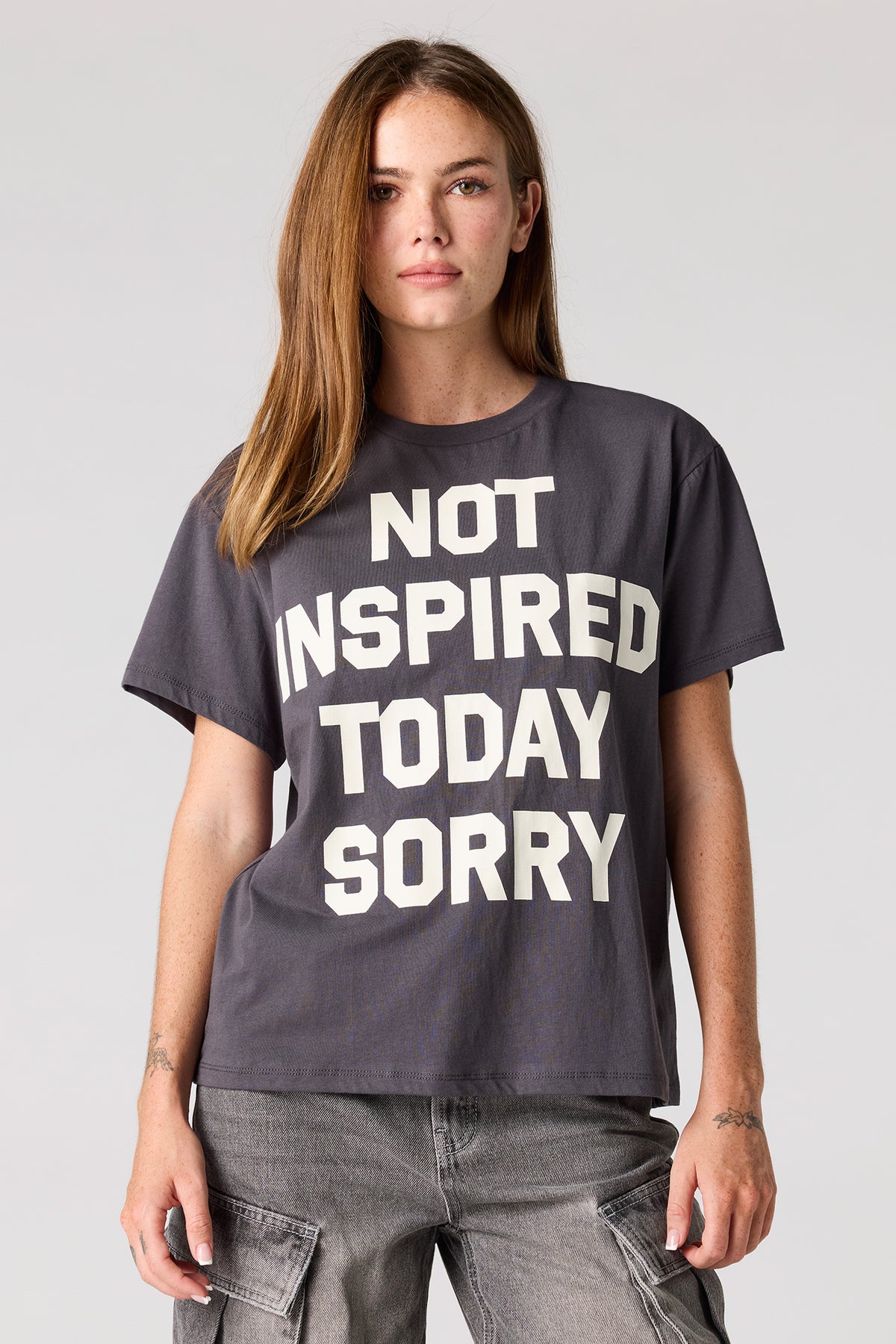 Graphic Boxy Boyfriend T-Shirt - Charcoal