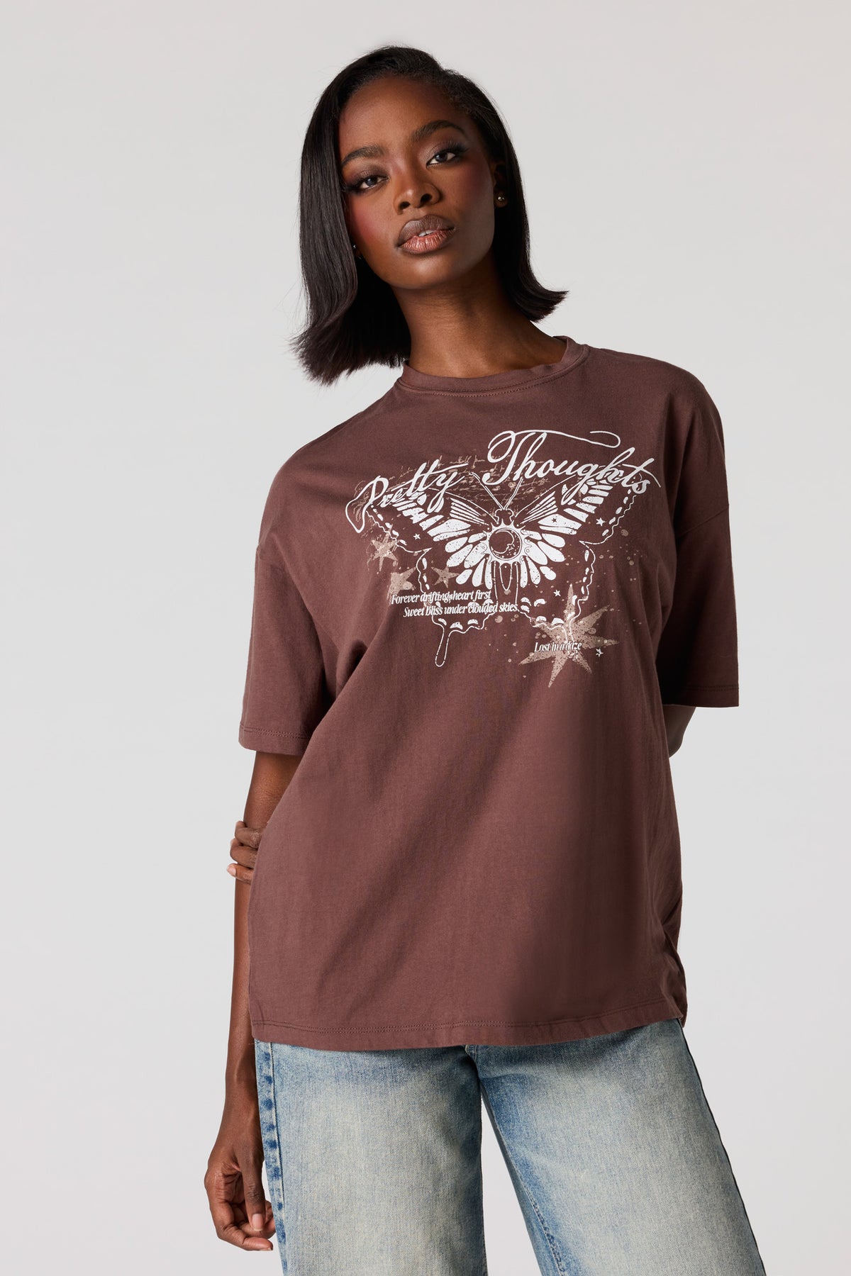 Oversized Mystic Graphic T-Shirt - Brown