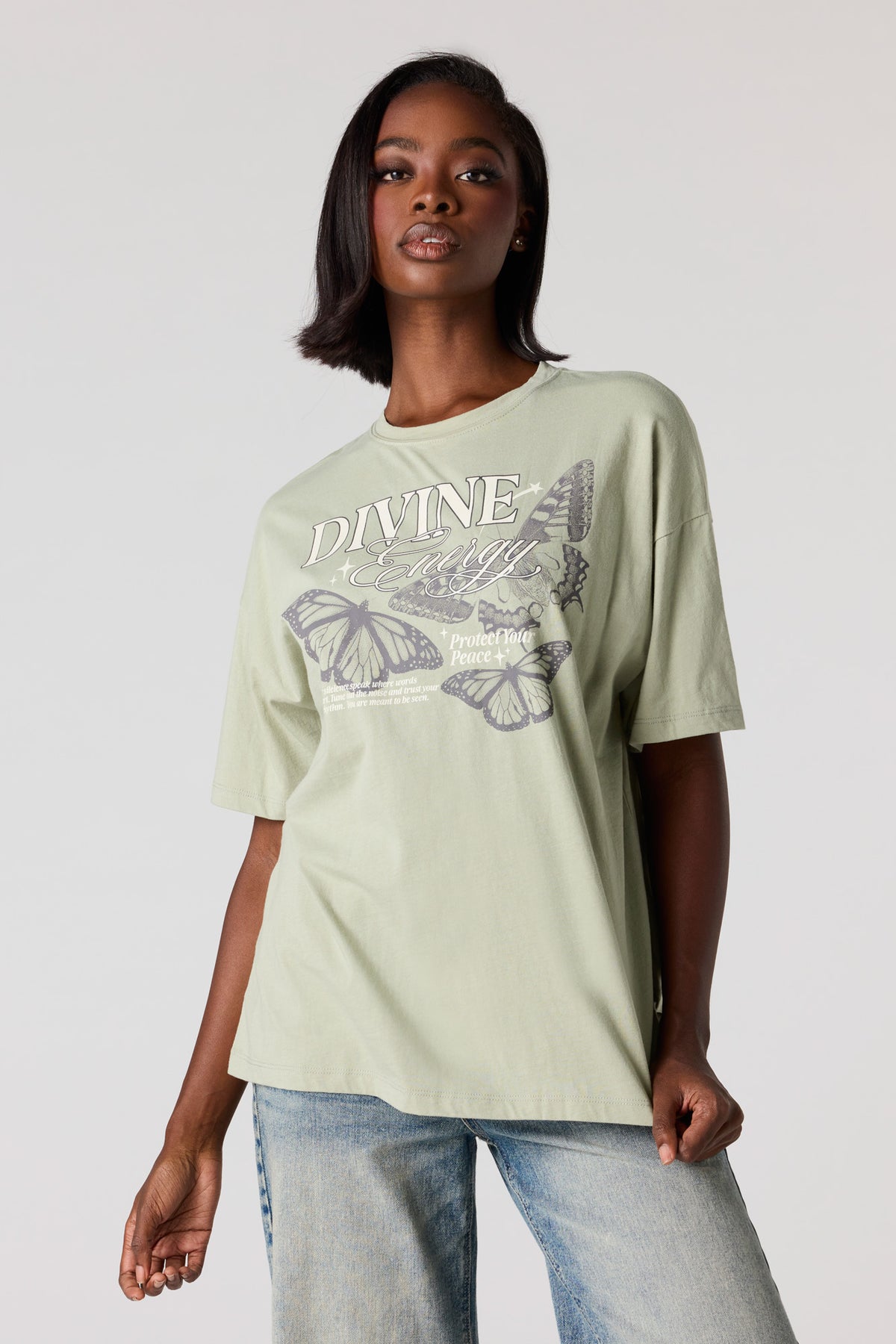 Oversized Mystic Graphic T-Shirt - Dark Green