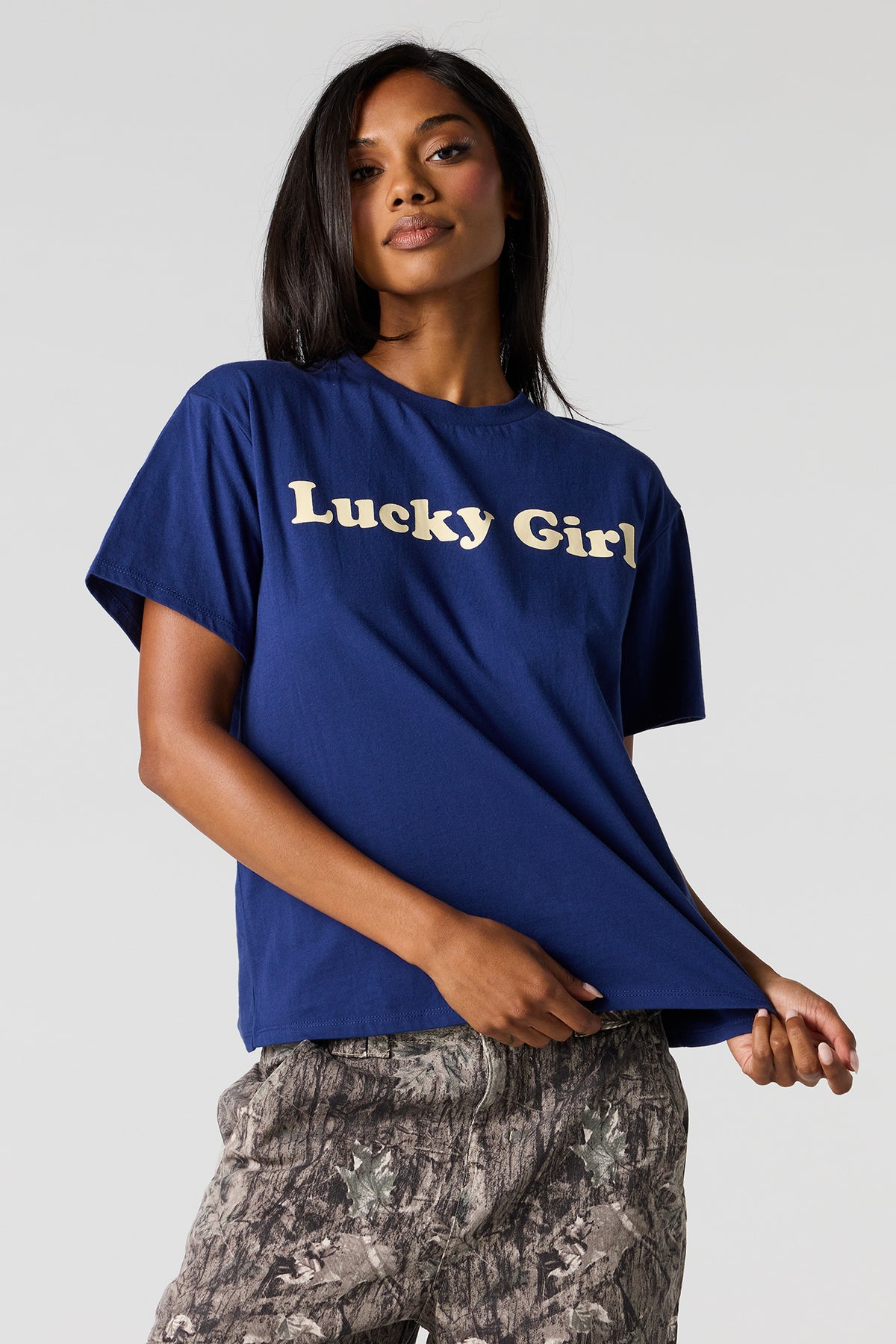 Alt View 4. Flocked Print Boxy Boyfriend T-Shirt - Navy