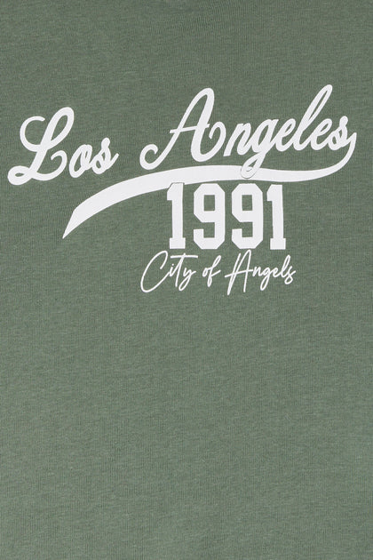 T-shirt ultracourt à liséré contrastant avec imprimé Los Angeles