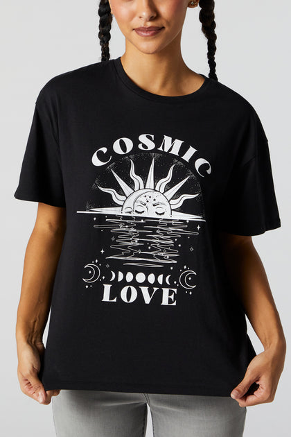 T-shirt de coupe garçonne à imprimé Cosmic Love
