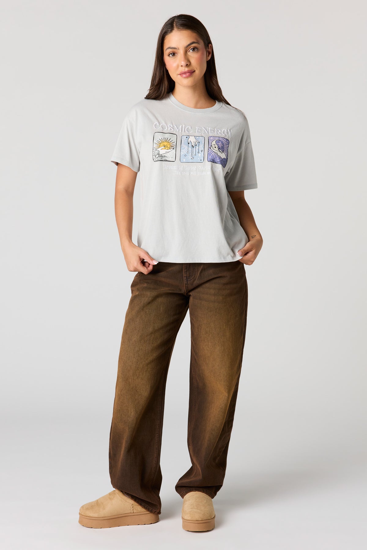 Alt View 3. Cosmic Graphic Washed Boyfriend T-Shirt - Light Blue