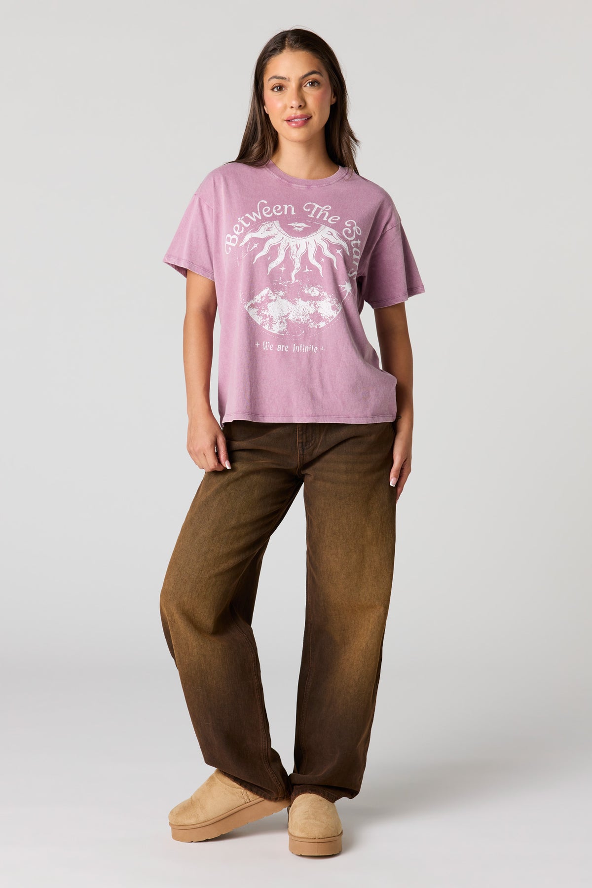 Alt View 3. Cosmic Graphic Washed Boyfriend T-Shirt - Purple