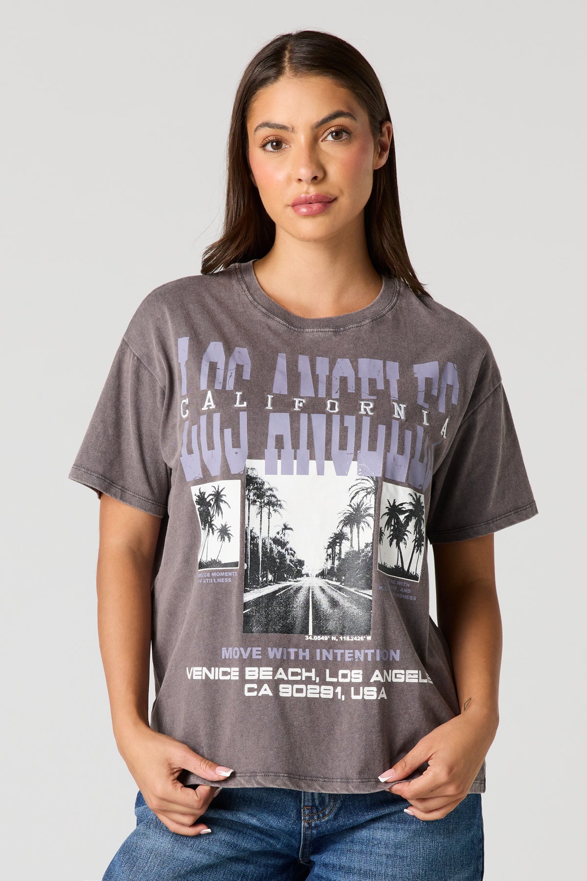 Destination Graphic Washed Boyfriend T-Shirt - Charcoal