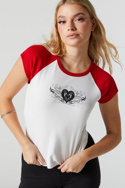 T-shirt raglan à imprimé Grunge Heart
