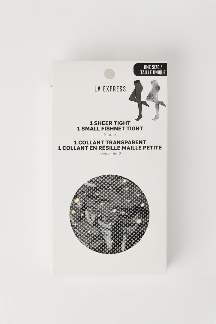 Collants diaphanes et en résille avec pierres du Rhin (Lot de 2)