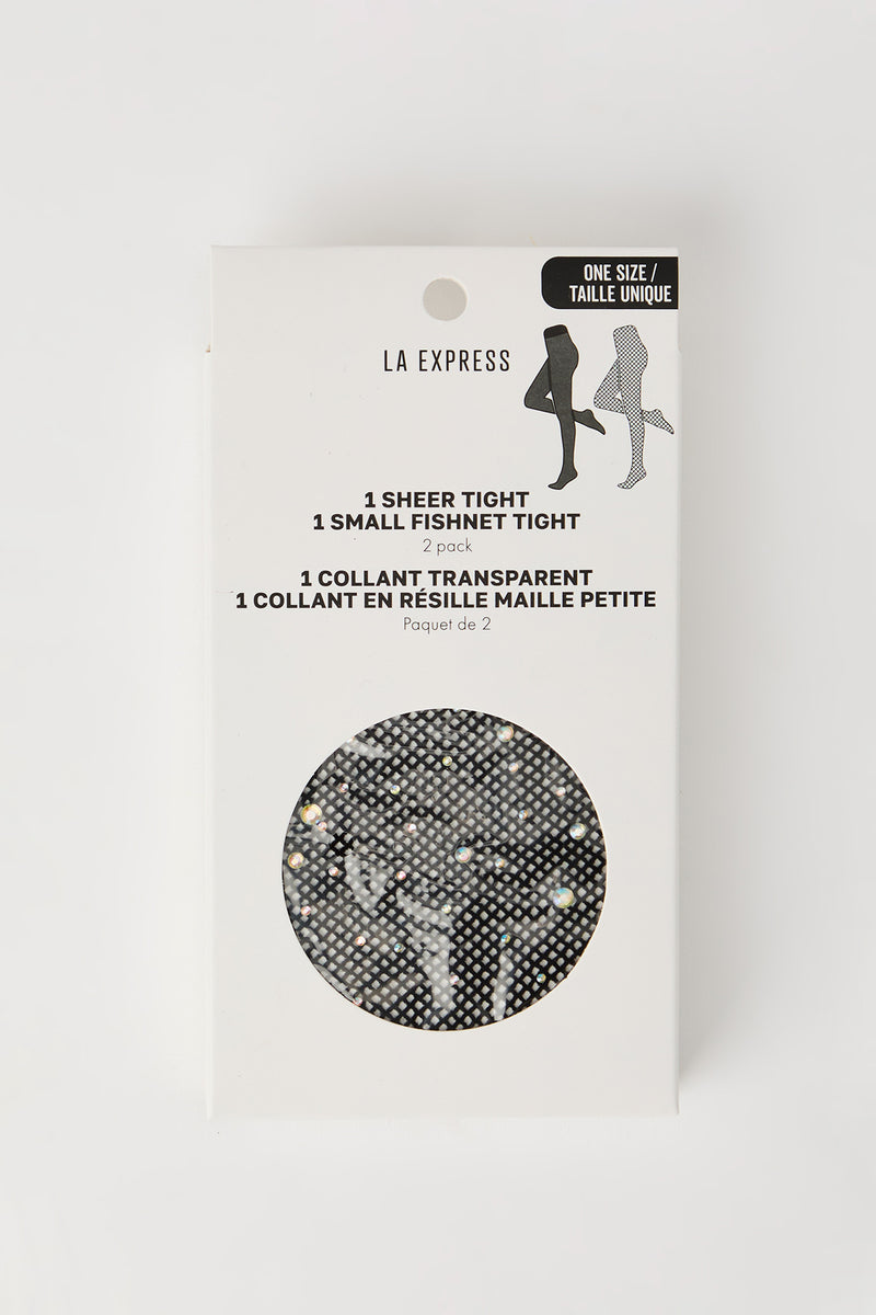 Collants diaphanes et en résille avec pierres du Rhin (Lot de 2)