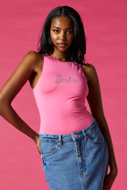 Barbie™ Pink Rhinestone High Neck Bodysuit – Urban Planet