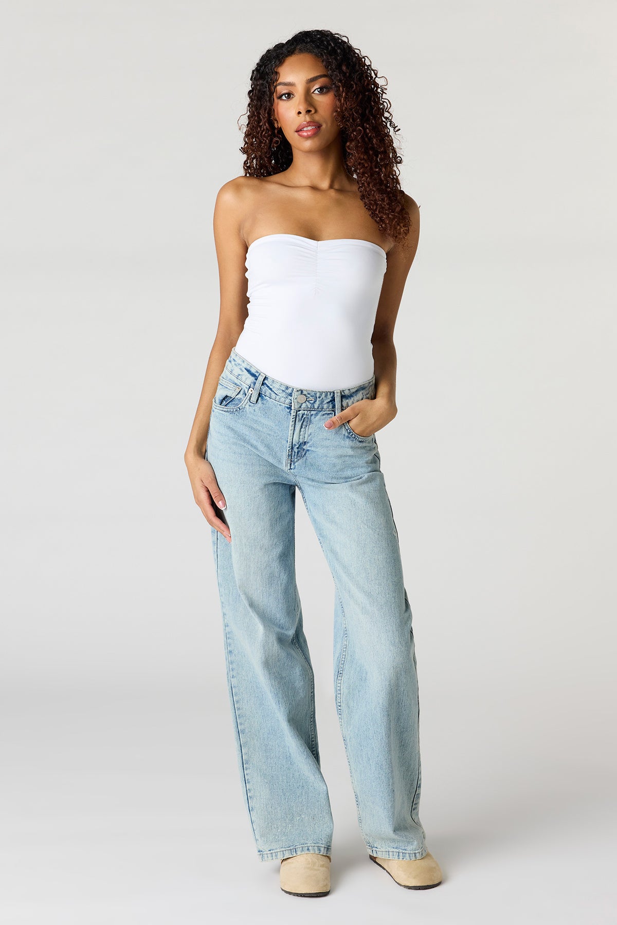 Alt View 3. Contour Cinched Tube Bodysuit - White